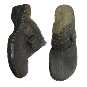 B.O.C. Brown Suede Fuzzy Fur Y2K Slide On Mule Clog